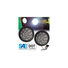 Pair of 2 LED 4" Round Back-up Reverse Light Kits Include Grommet, Plug Clear Lens White Light Truck Trailer RV 25108C-WK