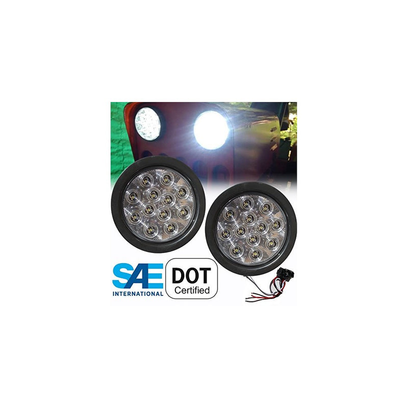 Pair of 2 LED 4" Round Back-up Reverse Light Kits Include Grommet, Plug Clear Lens White Light Truck Trailer RV 25108C-WK