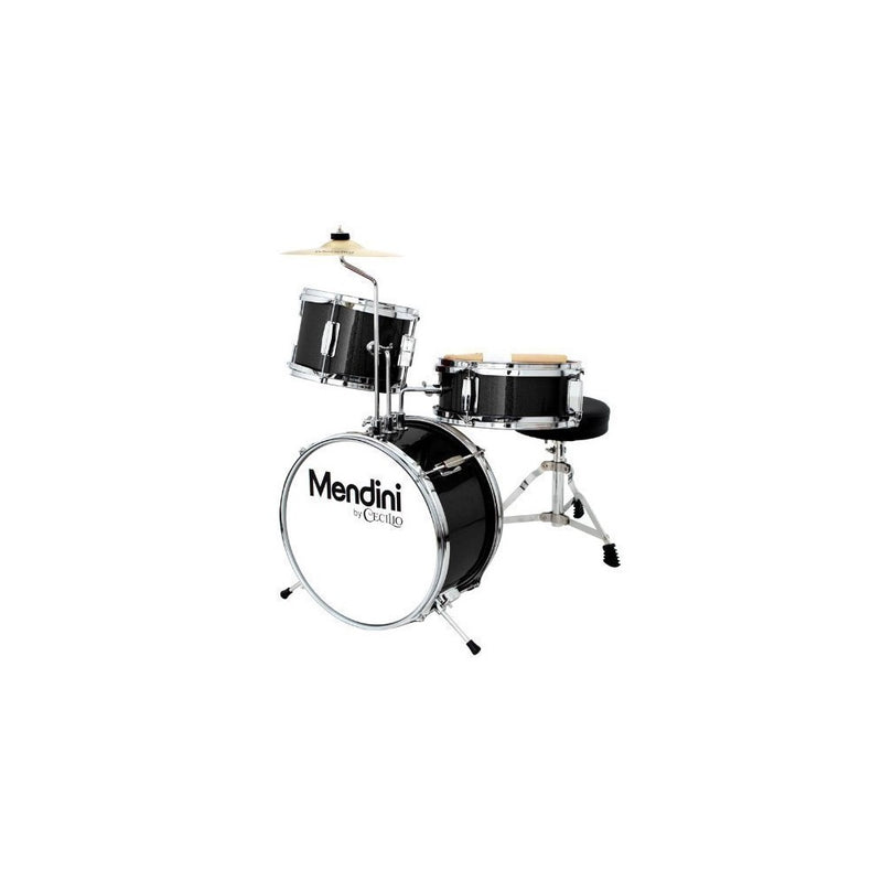 Mendini by Cecilio 13 Inch 3-Piece Kids / Junior Drum Set with Adjustable Throne, Cymbal, Pedal & Drumsticks, Metallic Black, MJDS-1-BK