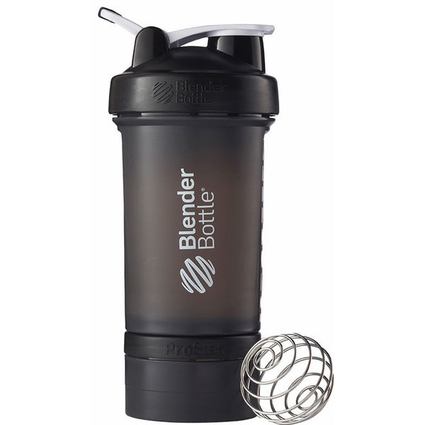 BlenderBottle ProStak System with 22-Ounce Bottle and Twist n' Lock Storage, Black/Black