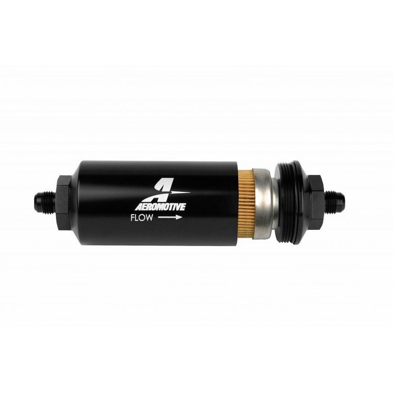 Aeromotive 12347 In-Line Filter (- AN-6 Male 10 Micron Fabric Element Bright Dip Black Finish)
