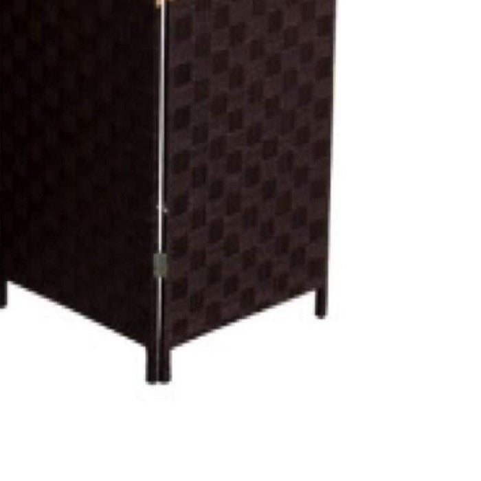 Paper Straw Weave and Wood 4 Panel Screen, Brown and Yellow