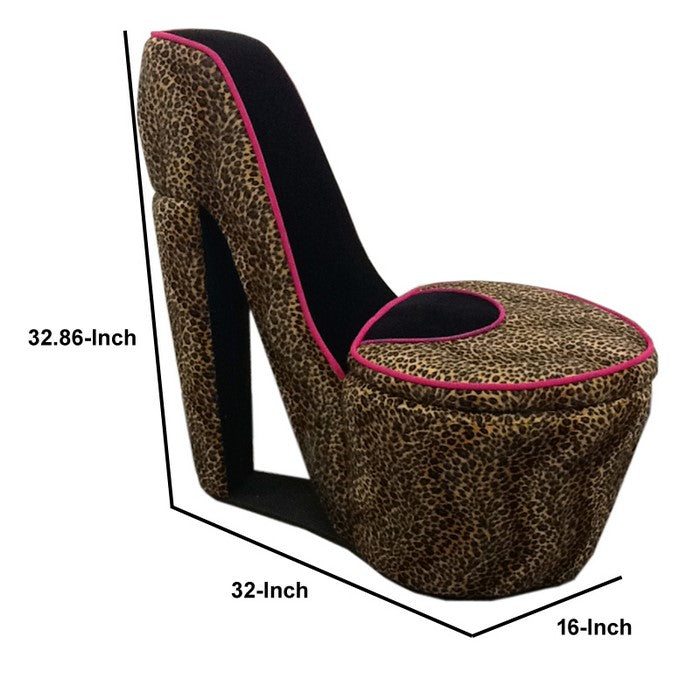 Animal Print High Heel Shaped Chair with Storage, Brown and Black
