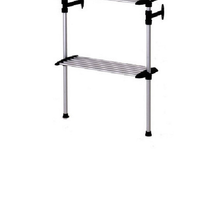 4 Tier Telescopic Metal Frame Clothes Rack, Silver and Black