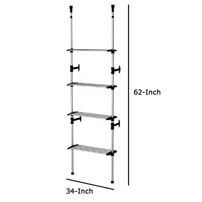 4 Tier Telescopic Metal Frame Clothes Rack, Silver and Black