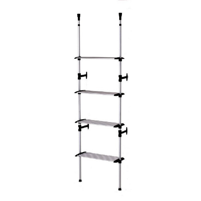 4 Tier Telescopic Metal Frame Clothes Rack, Silver and Black