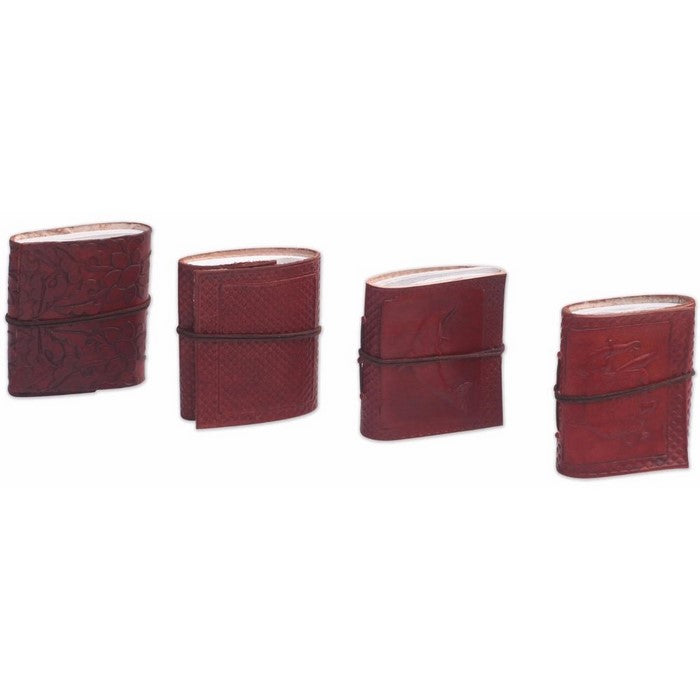 Benzara Handmade Leather Pocket Journals With Embossed Pattern, Pack Of 4, Brown