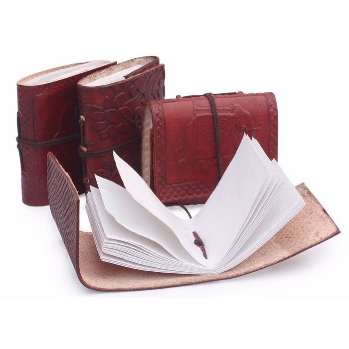 Benzara Handmade Leather Pocket Journals With Embossed Pattern, Pack Of 4, Brown