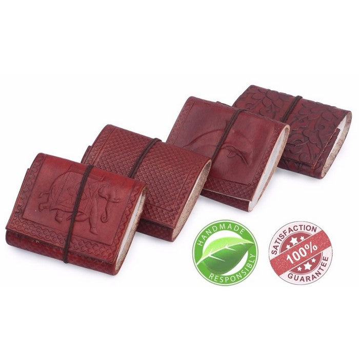 Benzara Handmade Leather Pocket Journals With Embossed Pattern, Pack Of 4, Brown