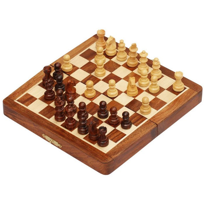 Benzara Magnetic Handmade Chess Set Foldable Game In Wood, Brown And Beige