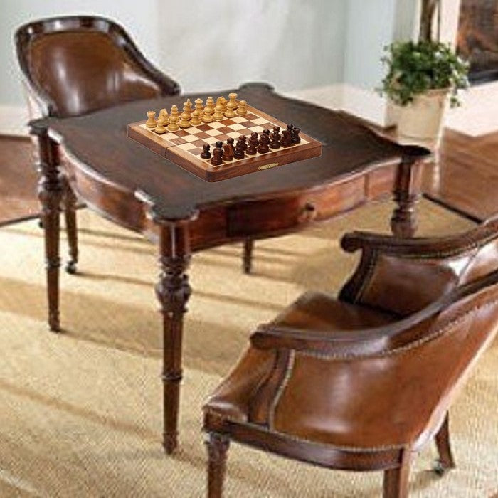 Benzara Magnetic Handmade Chess Set Foldable Game In Wood, Brown And Beige