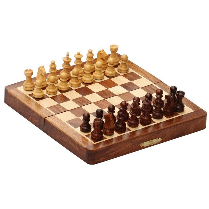 Benzara Magnetic Handmade Chess Set Foldable Game In Wood, Brown And Beige