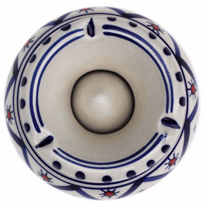 Benzara Smokeless Ceramic Ashtray With Lid, White And Blue