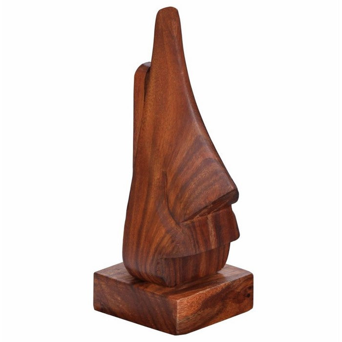 Benzara Hand Carved Wooden Nose Shaped Spectacle Holder, Brown