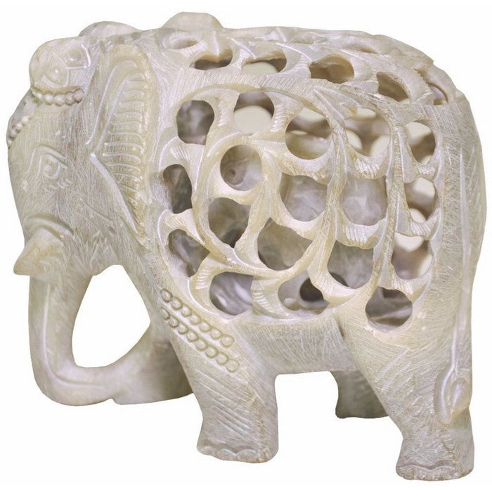 Benzara Handmade Soapstone Elephant Figurine With Baby Elephant Inside, White