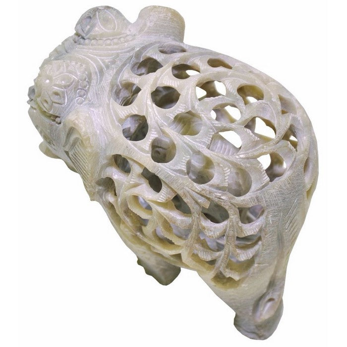 Benzara Handmade Soapstone Elephant Figurine With Baby Elephant Inside, White