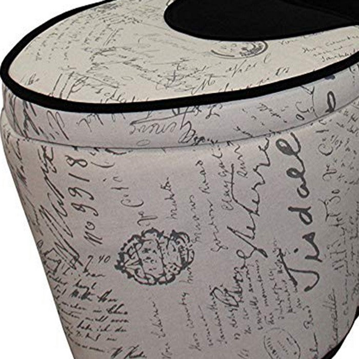 Script Print High Heel Shaped Chair with Storage, Beige and Black