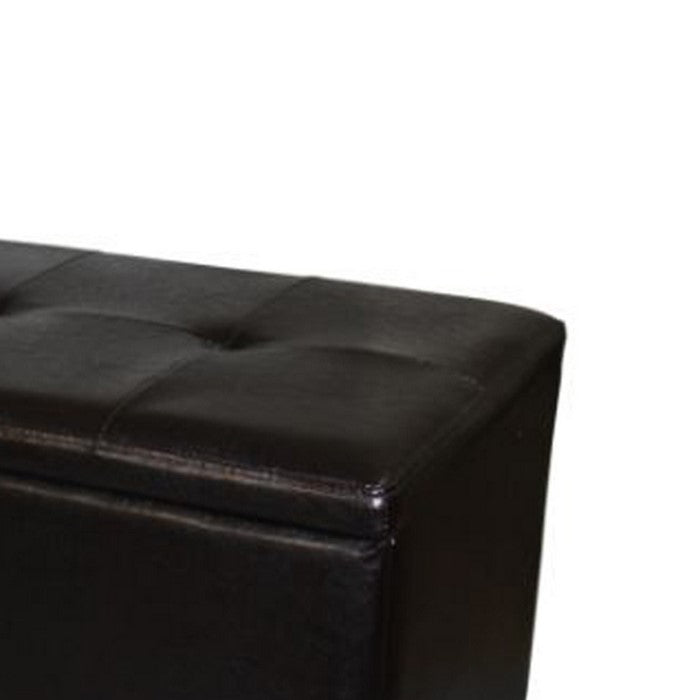 Wooden Shoe Storage Bench with Tufted Leatherette Seating, Dark Brown