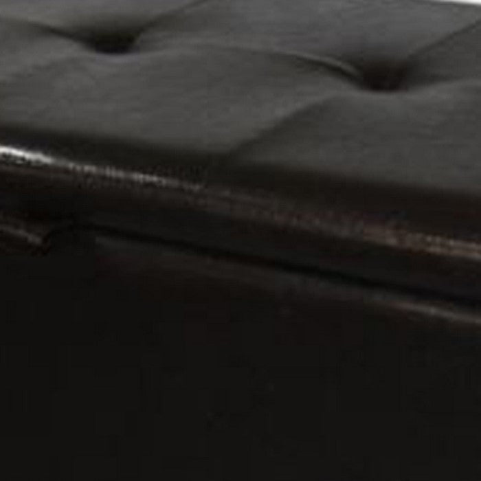 Wooden Shoe Storage Bench with Tufted Leatherette Seating, Dark Brown