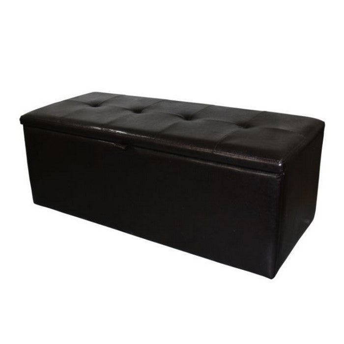 Wooden Shoe Storage Bench with Tufted Leatherette Seating, Dark Brown