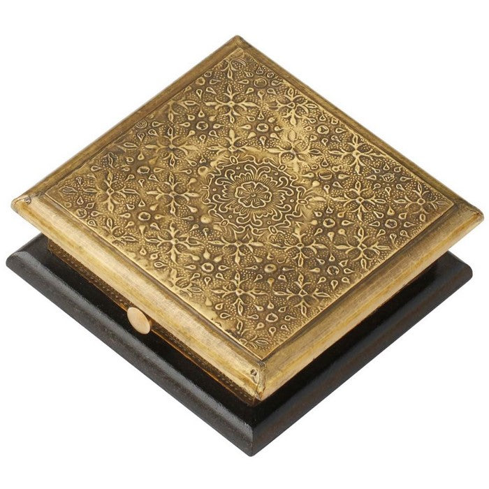 Handmade Trinket Box In Mango Wood With Embossed Brass Sheet By Benzara