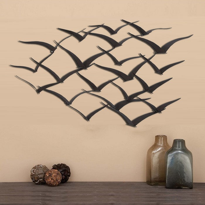 Benzara Metal Flock of Flying Birds WallDecor,  Black