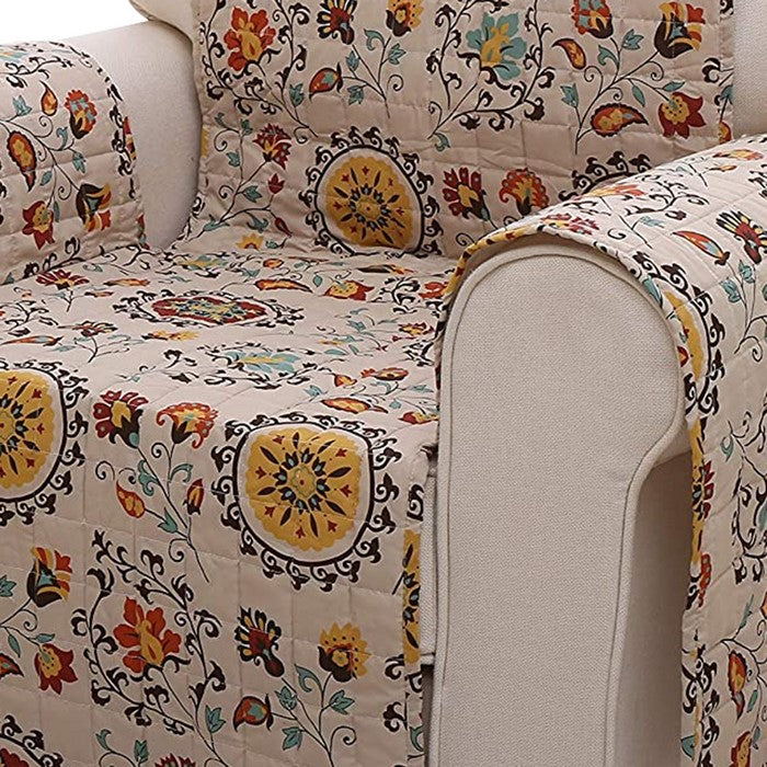Polyester Arm Chair Protector with Floral Print, Multicolor