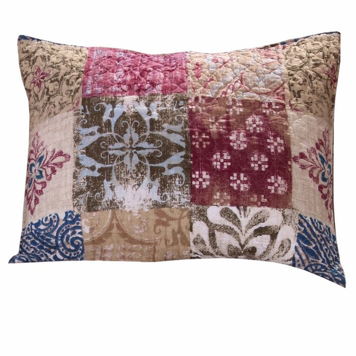 36 L x 20 W Cotton King Size Pillow Sham with Floral Print, Red and Brown