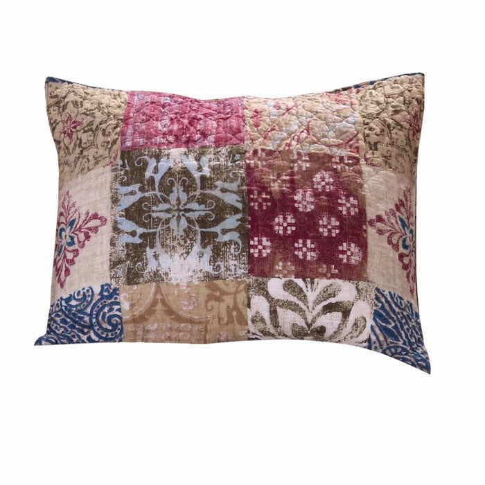 26 L x 20 W Cotton King Size Pillow Sham with Floral Print, Red and Brown