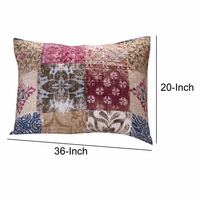 26 L x 20 W Cotton King Size Pillow Sham with Floral Print, Red and Brown