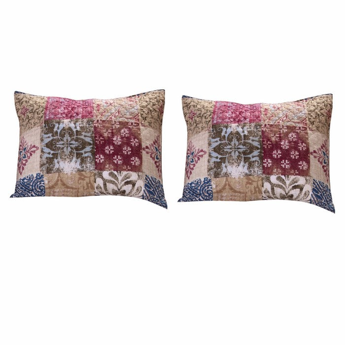 26 L x 20 W Cotton King Size Pillow Sham with Floral Print, Red and Brown