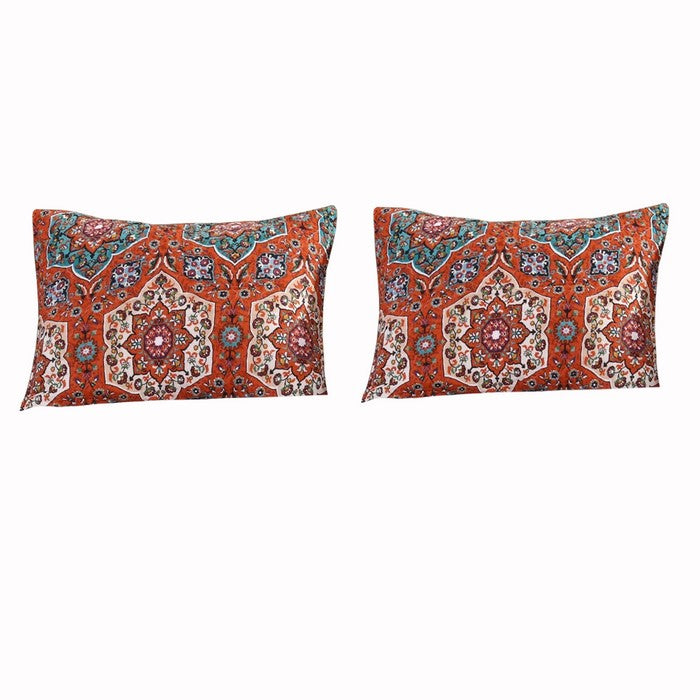 Medallion and Floral Motif Print Polyester Full Quilt Set, Red
