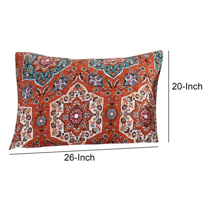 26 L x 20 W Polyester Standard Sham with Medallion and Floral Motif, Red