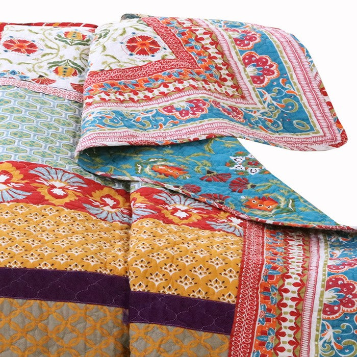 60 x 50 Polyester Throw Blanket with Geometric and Floral Print, Multicolor