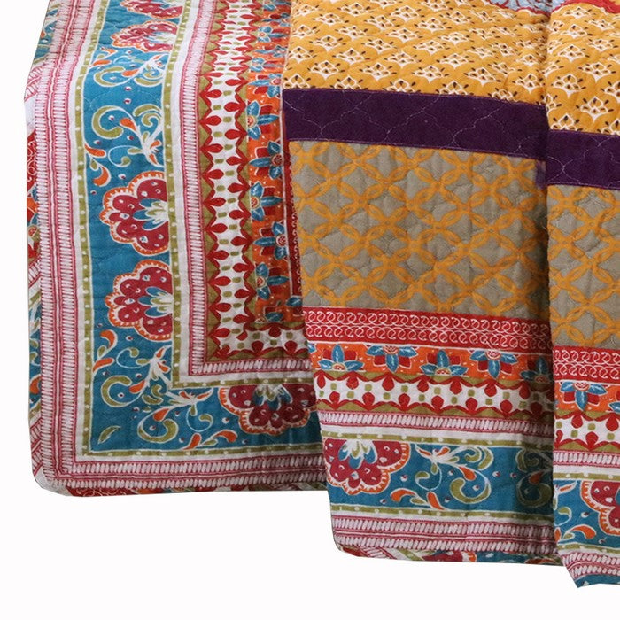 60 x 50 Polyester Throw Blanket with Geometric and Floral Print, Multicolor