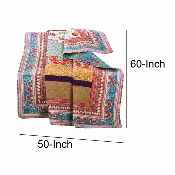 60 x 50 Polyester Throw Blanket with Geometric and Floral Print, Multicolor