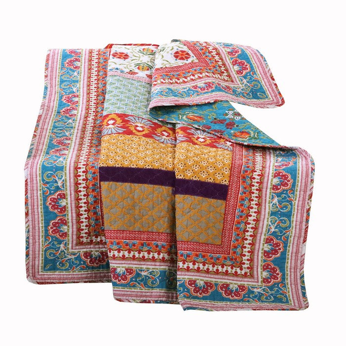 60 x 50 Polyester Throw Blanket with Geometric and Floral Print, Multicolor