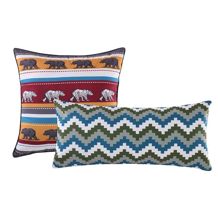5 Piece King Size Quilt Set with Nature Inspired Print, Multicolor