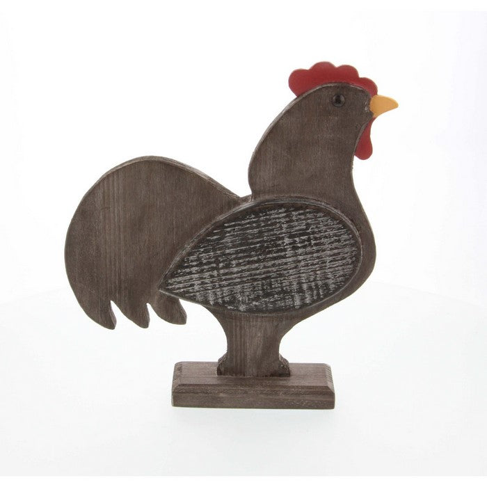 Wood Dark Brown Finish Rooster Statue