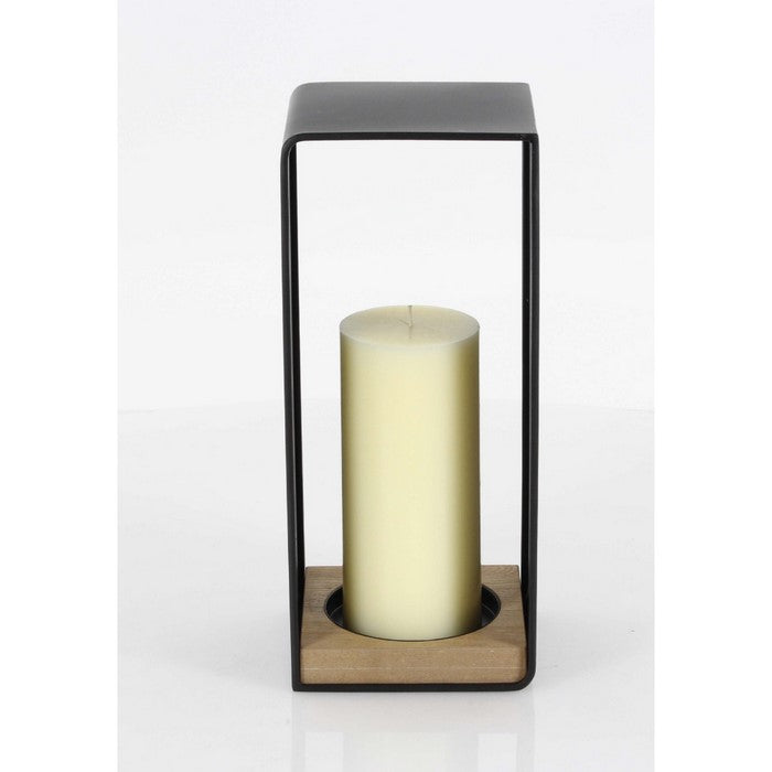 Emely Metal Wood Candle Holder, Black
