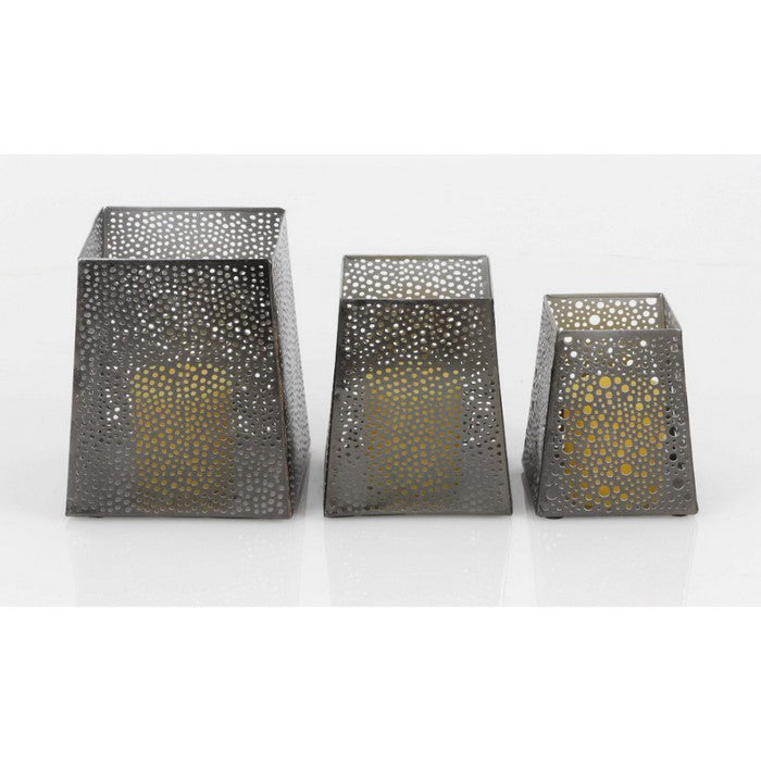 Large Congenial Metal Candle Holder, Set Of 3