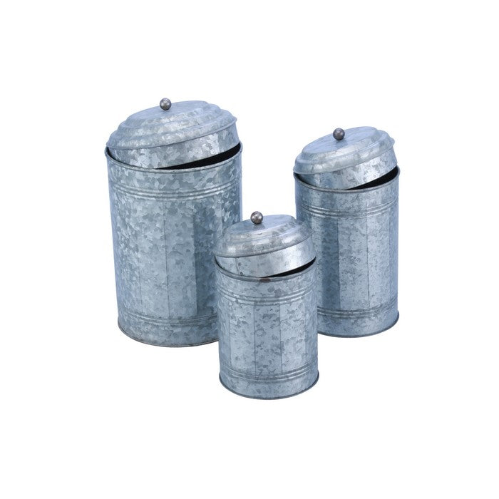 Rustic Metal Galvanized Canisters, Set of 3 Benzara