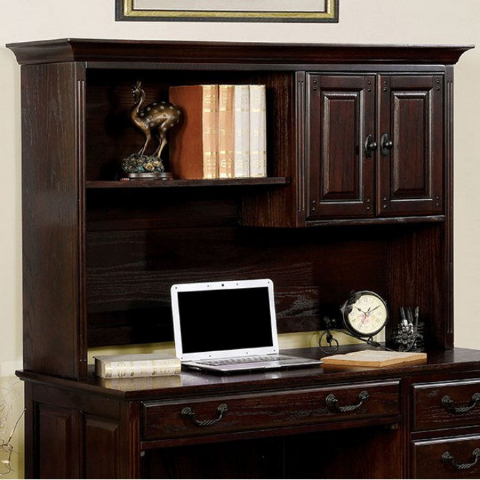 Tami Transitional Credenza Desk Hutch, Dark Cherry Finish