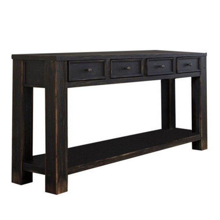 Wooden and Metal Desk With Three Drawers and 2 Side Shelves, Brown And Gray