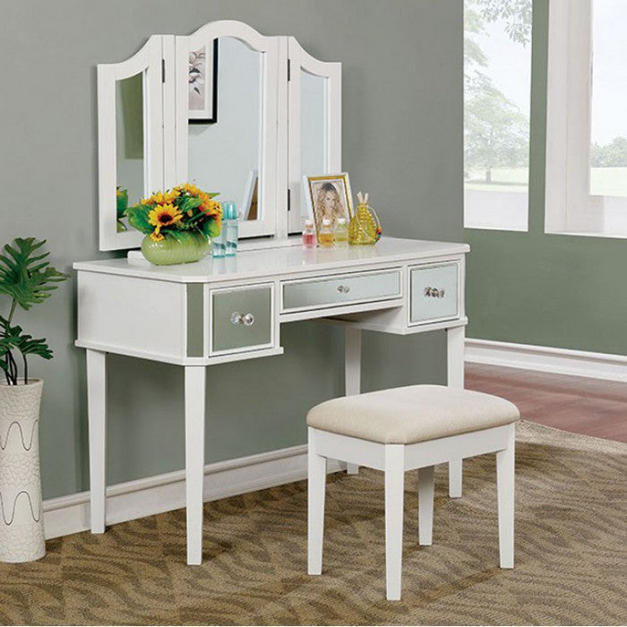 Clarisse Contemporary Vanity With Stool, White
