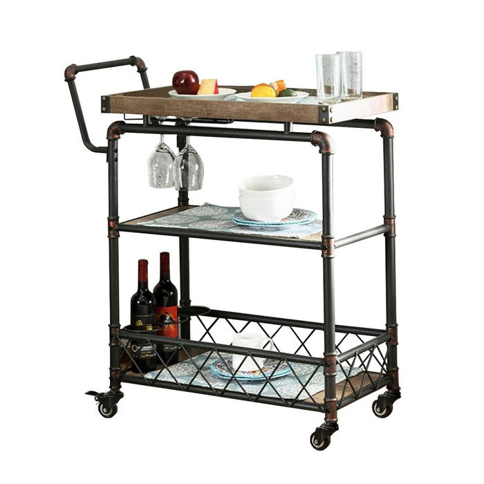 Keervan Industrial Wine Cabinet With Foldable Table, Antique Black