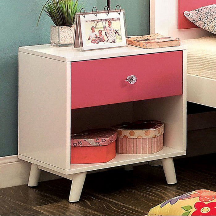 Alivia Transitional Night Stand, Pink and White