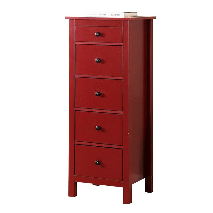 Contemporary Style 5 Drawers Wooden Chest, Red