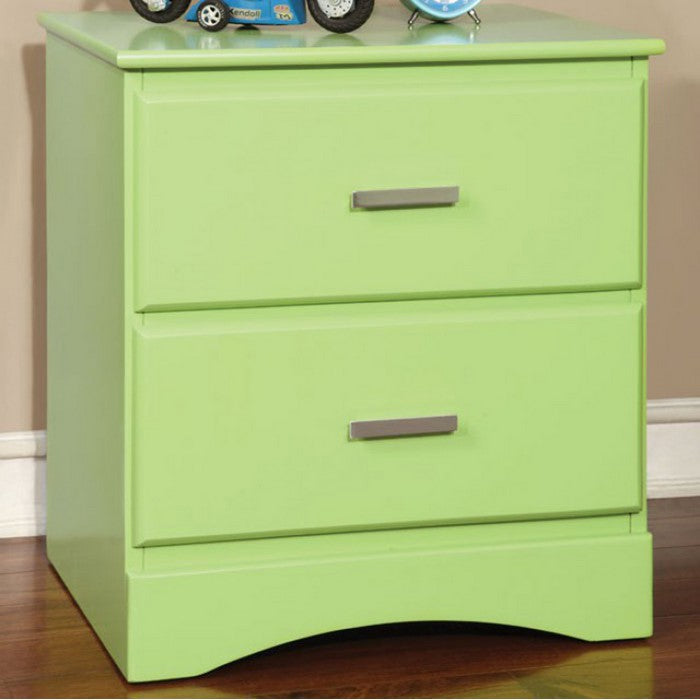 Transitional 2 Drawers Wooden Night Stand With Metal Handles, Glossy Green