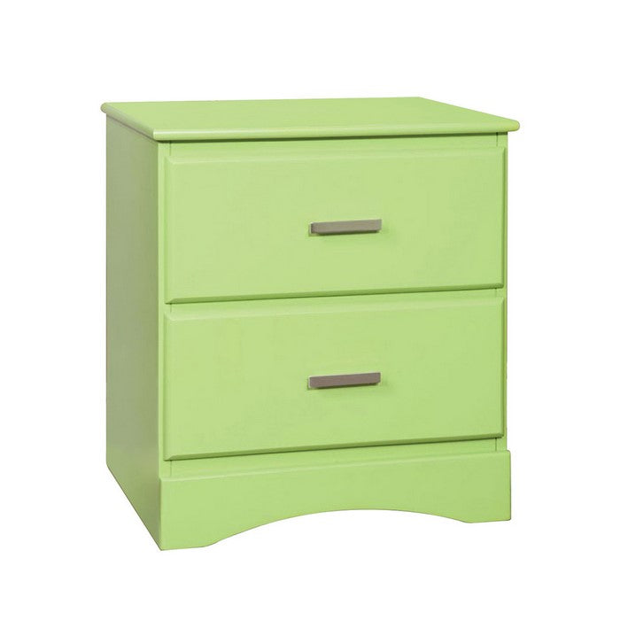 Transitional 2 Drawers Wooden Night Stand With Metal Handles, Glossy Green
